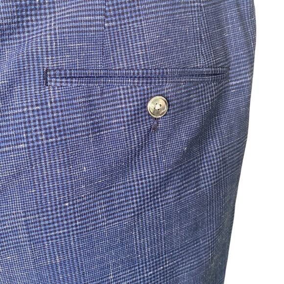 Hugo Boss New! Virgin Wool Linen Blend Plaid Pleated Trouser Dress Pant Stretch - Picture 8 of 16
